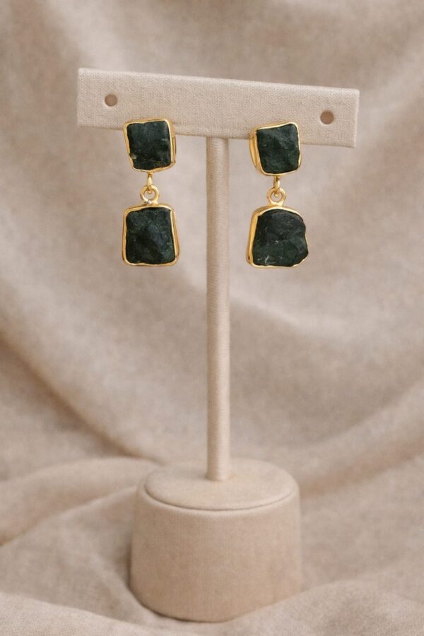 Forest Green Dual Stone Drop Earrings