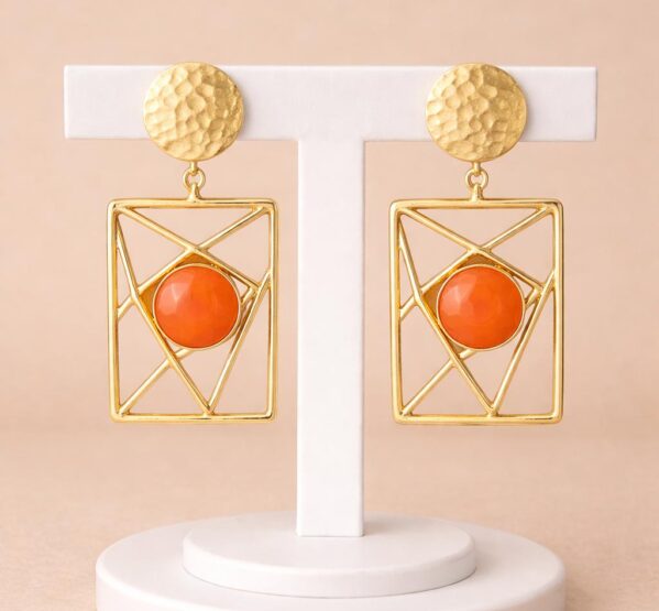 Geometric Peach Stone Statement Earrings