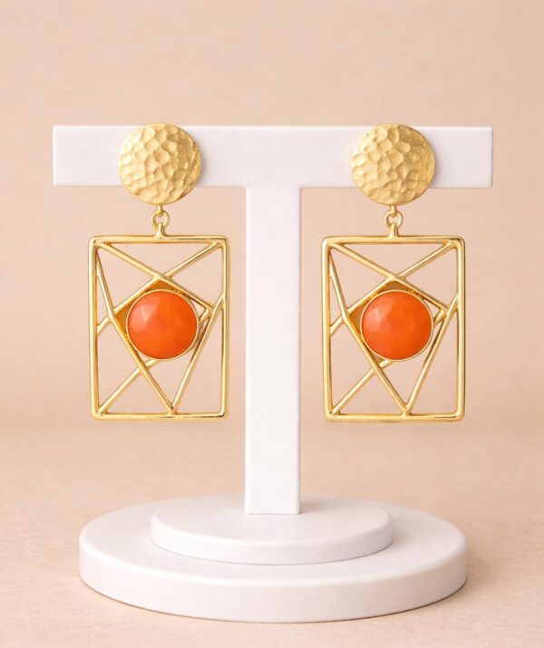 Geometric Peach Stone Statement Earrings