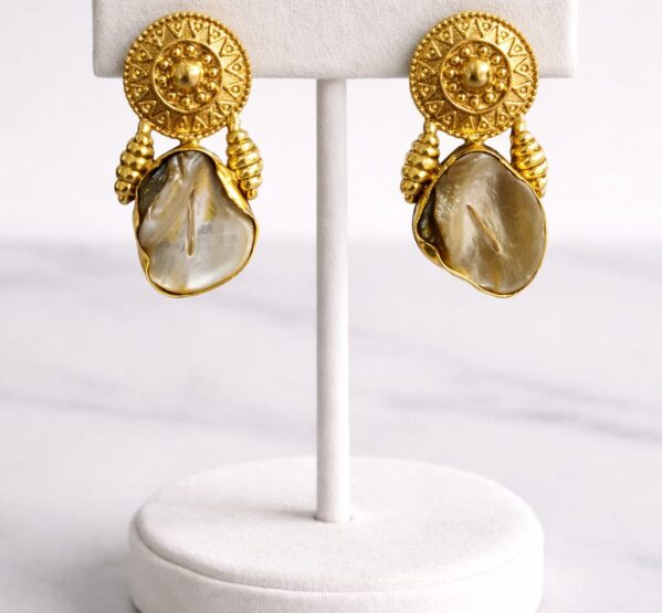 Golden Mother Of Pearl Drop Earrings
