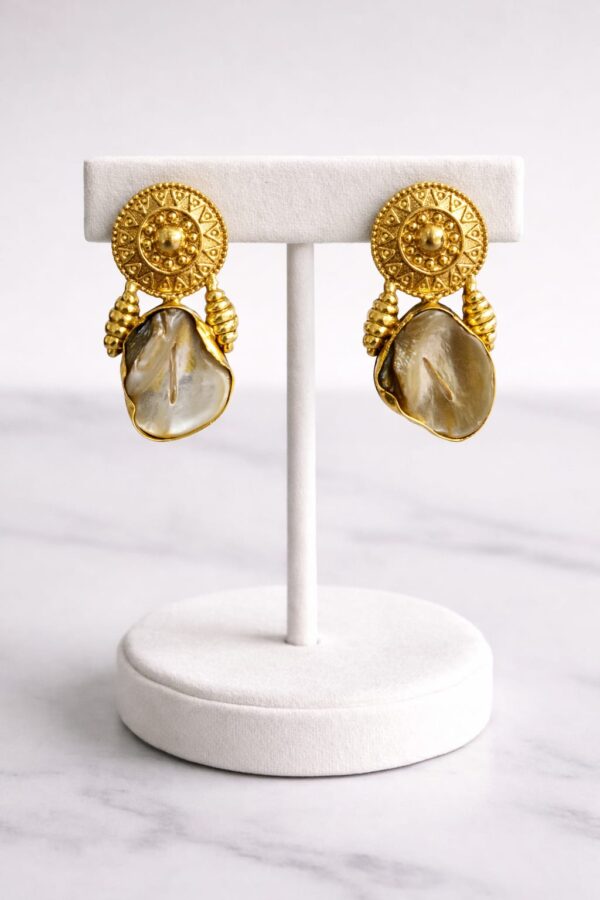 Golden Mother Of Pearl Drop Earrings