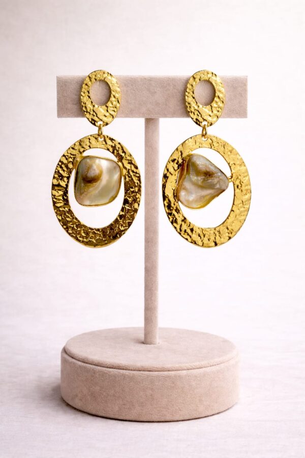 Golden Pearl Frame Statement Earrings