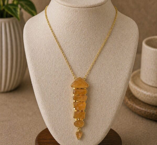 Golden Quartz Layered Statement Pendant Necklace