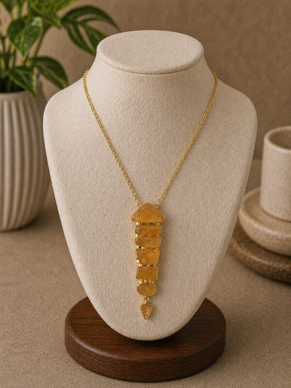 Golden Quartz Layered Statement Pendant Necklace