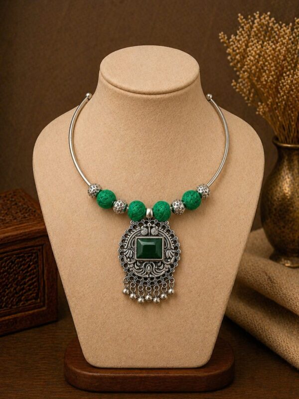 Green Stone Tribal Hansli Necklace