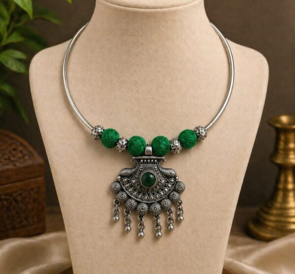 Green Tribal Statement Hansli Necklace