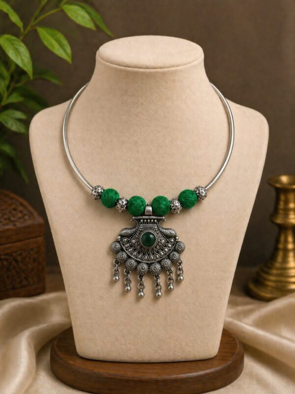 Green Tribal Statement Hansli Necklace