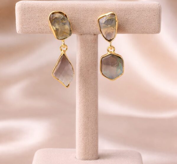 Irregular Dual Stone Drop Earrings
