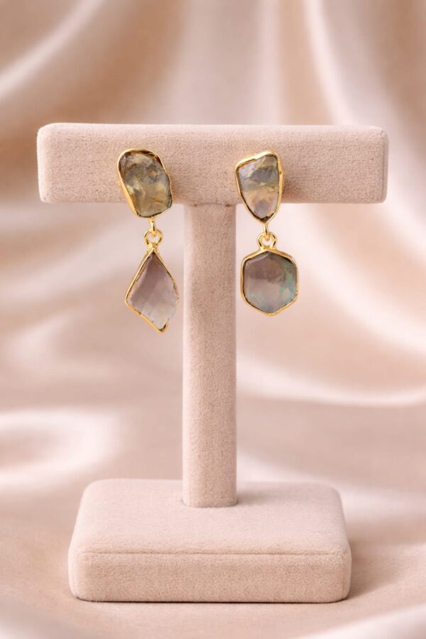 Irregular Dual Stone Drop Earrings