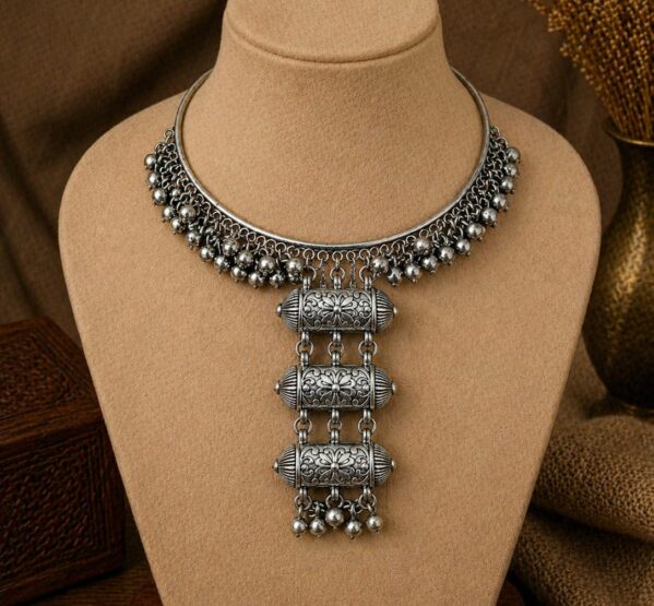 Layered Cylinder Tribal Hansli Necklace