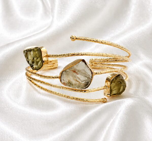 Lemon Quartz Trio Gold Cuff