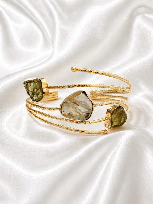 Lemon Quartz Trio Gold Cuff