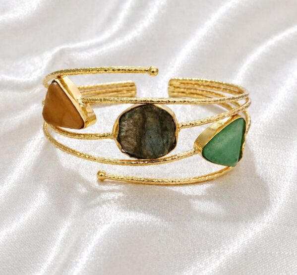 Multi-Stone Artisan Gold Cuff
