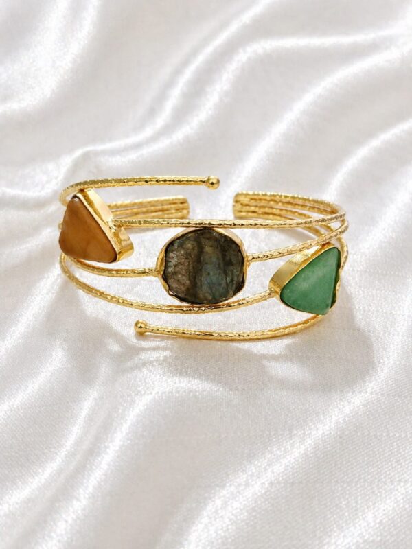 Multi-Stone Artisan Gold Cuff