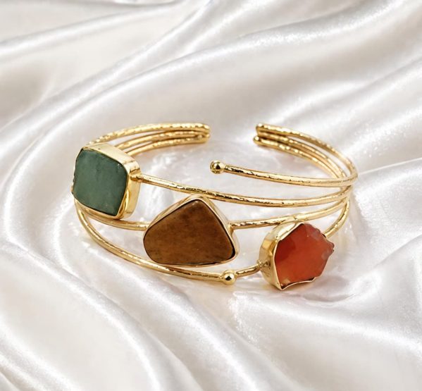 Multi Stone Trio Gold Cuff