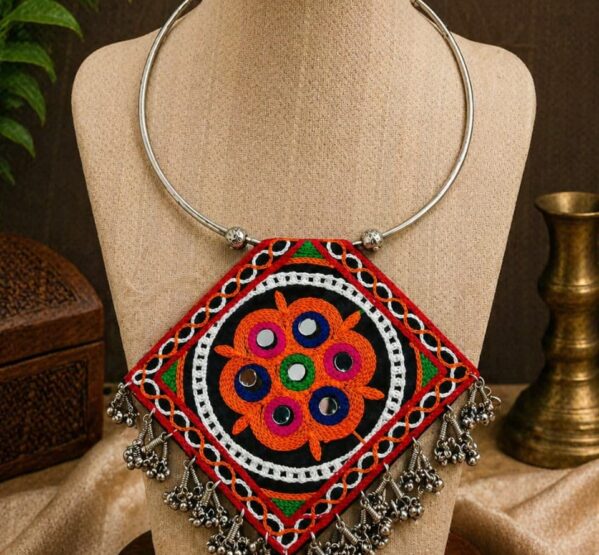 Multicolor Embroidered Statement Hansli Necklace