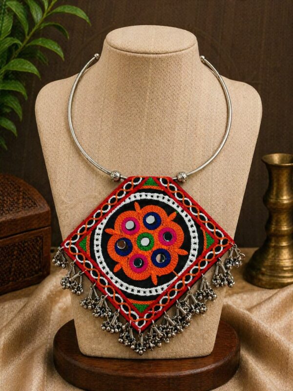 Multicolor Embroidered Statement Hansli Necklace