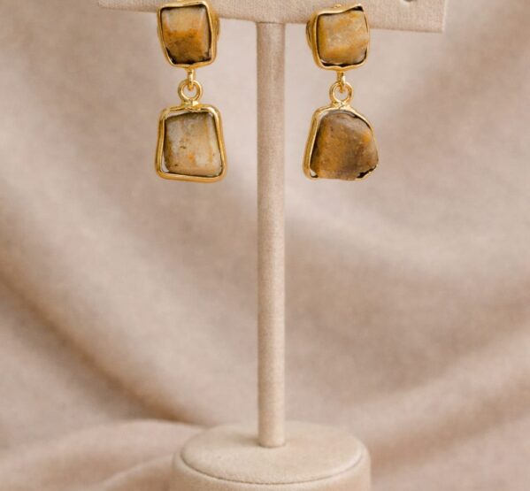 Raw Citrine Dual Stone Drop Earrings