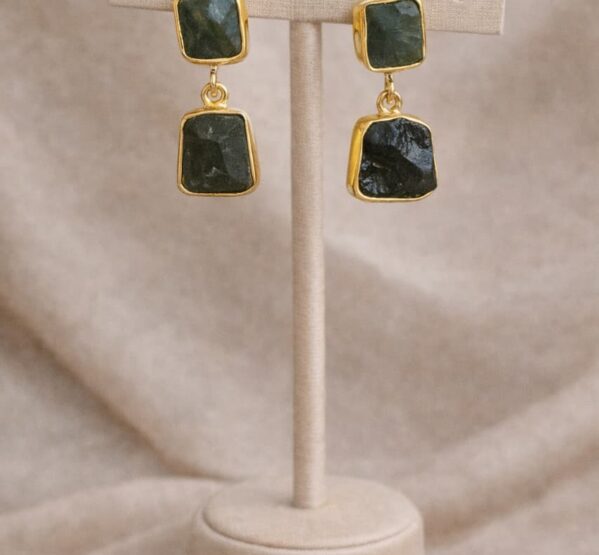 Raw Labradorite Dual Drop Earrings
