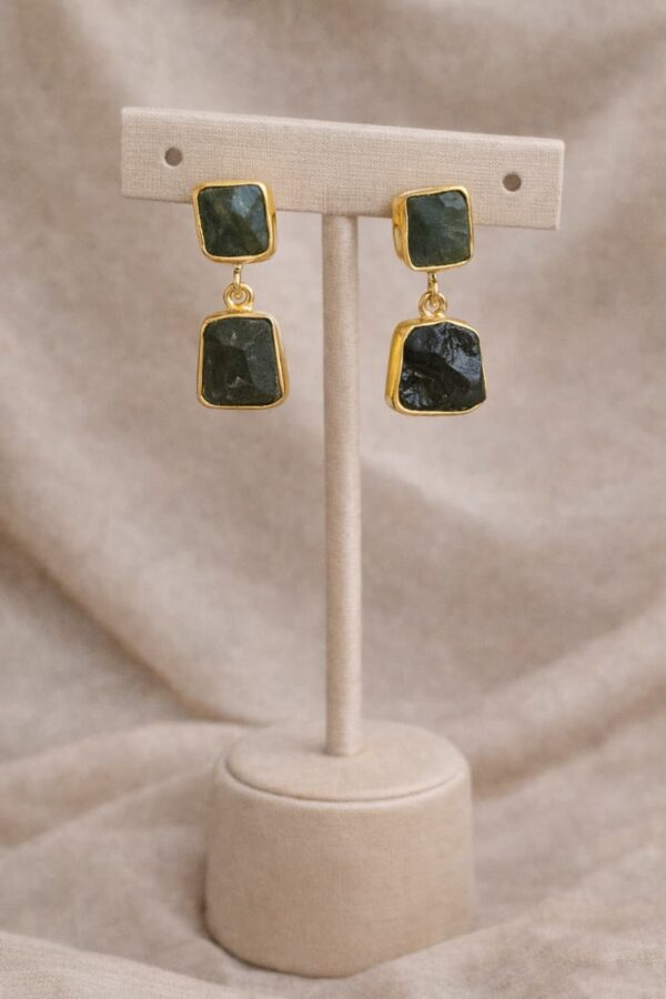 Raw Labradorite Dual Drop Earrings