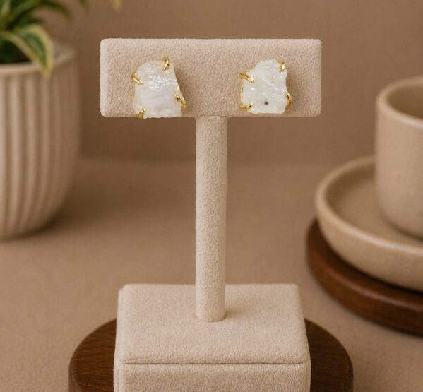 Raw White Quartz Stud Earrings