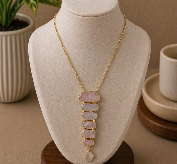 Rose Quartz Layered Statement Pendant Necklace