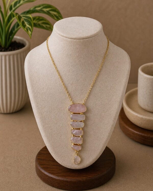 Rose Quartz Layered Statement Pendant Necklace