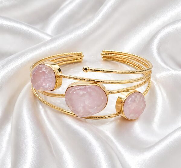 Rose Quartz Trio Stone Gold Cuff