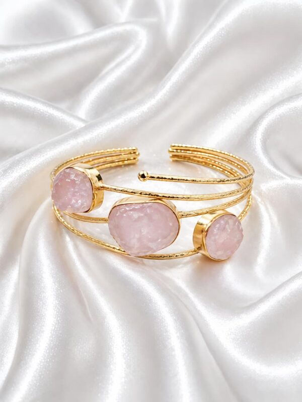 Rose Quartz Trio Stone Gold Cuff
