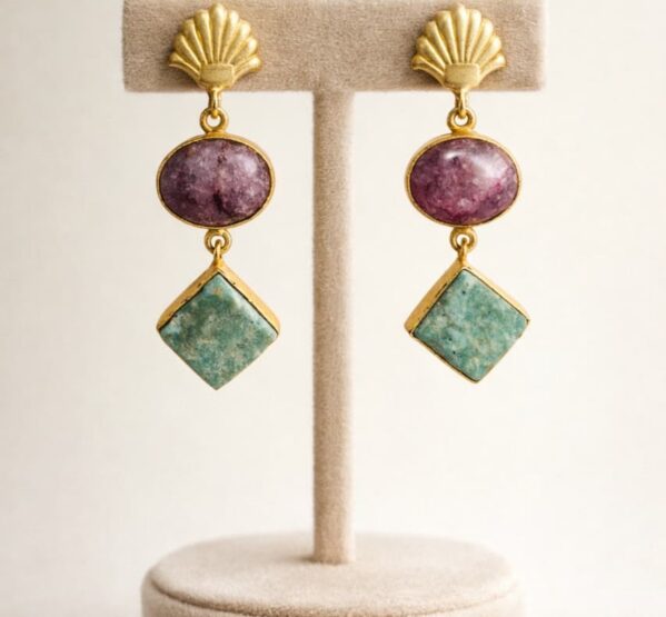 Shell Drop Dual Stone Earrings