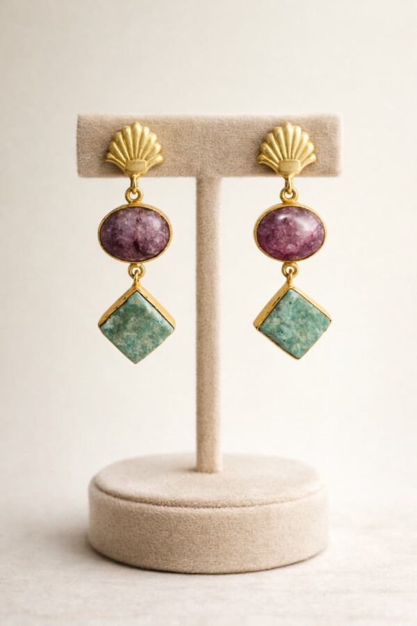 Shell Drop Dual Stone Earrings