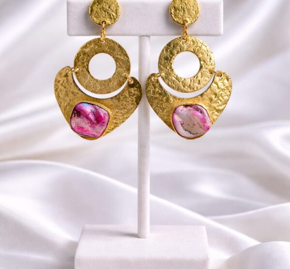 Textured Hoop Mother Pearl Statement Earrings