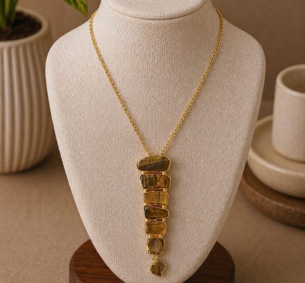 Tiger Eye Layered Statement Pendant Necklace