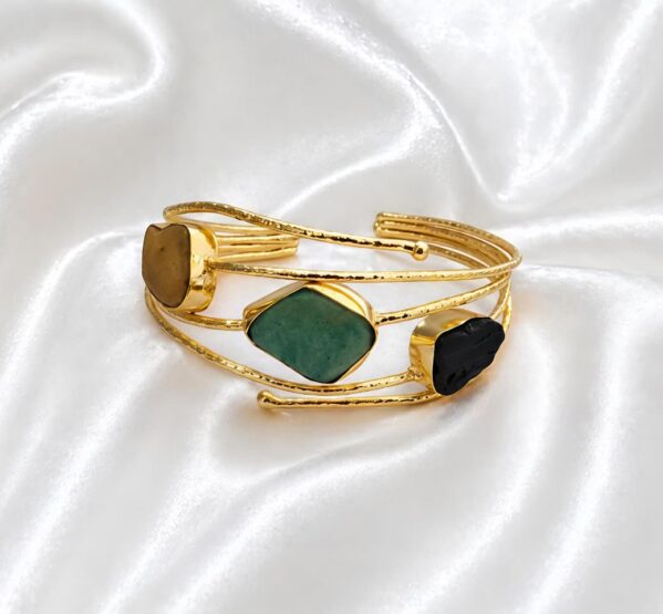 Trio Stone Gold Cuff Bracelet