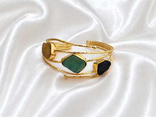 Trio Stone Gold Cuff Bracelet