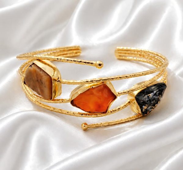 Trio Stone Gold Cuff Bracelet