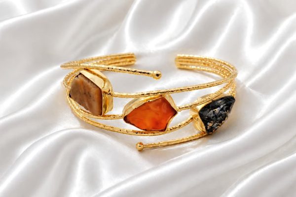 Trio Stone Gold Cuff Bracelet