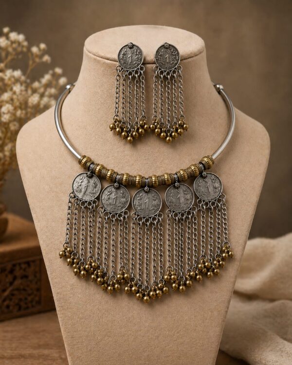 Vintage Coin Tassel Hansli Necklace Set