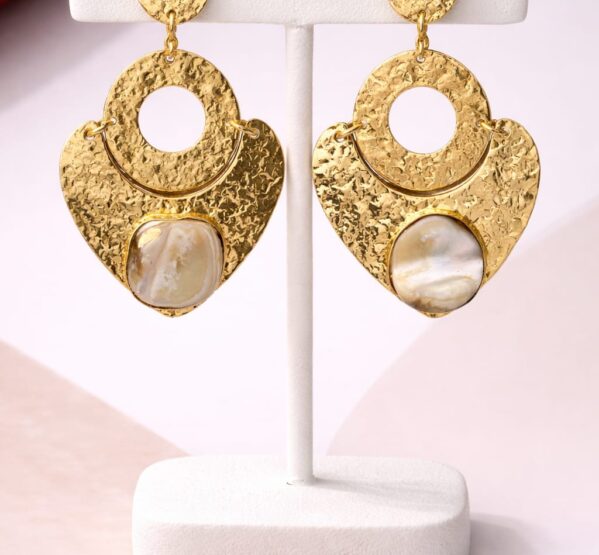 Golden Hammered Mother Pearl Statement Earrings