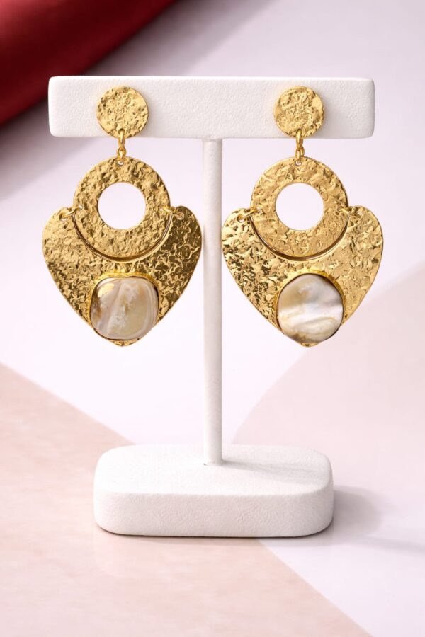 Golden Hammered Mother Pearl Statement Earrings