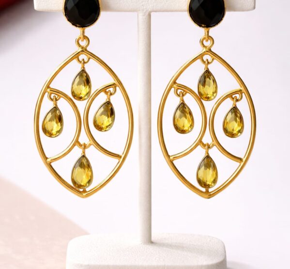 Black Onyx & Golden Drop Statement Earrings