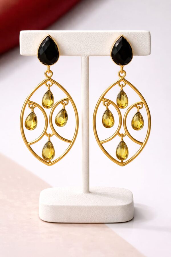 Black Onyx & Golden Drop Statement Earrings