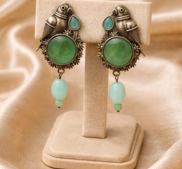 Antique Parrot Green Stone Drop Earrings