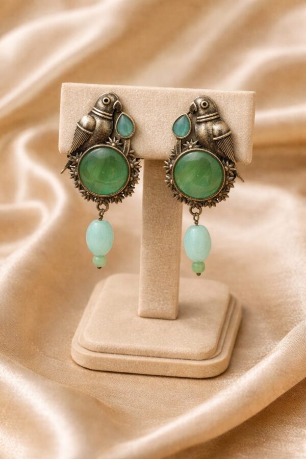 Antique Parrot Green Stone Drop Earrings