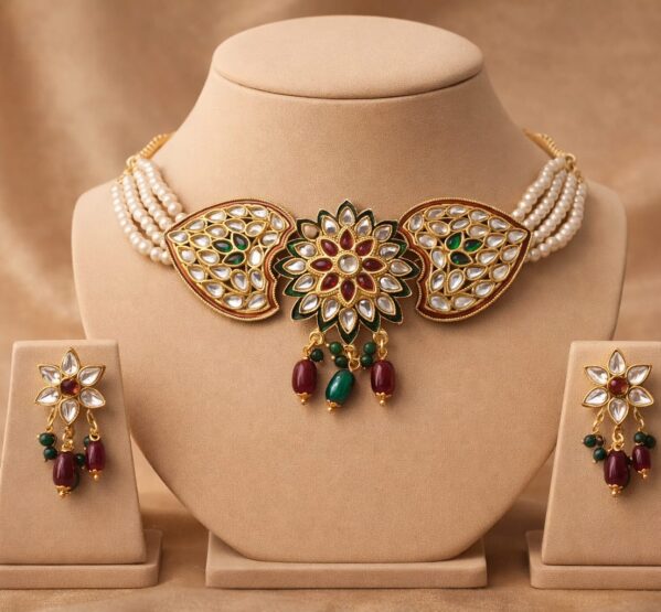 Royal Kundan Pearl Floral Choker Set