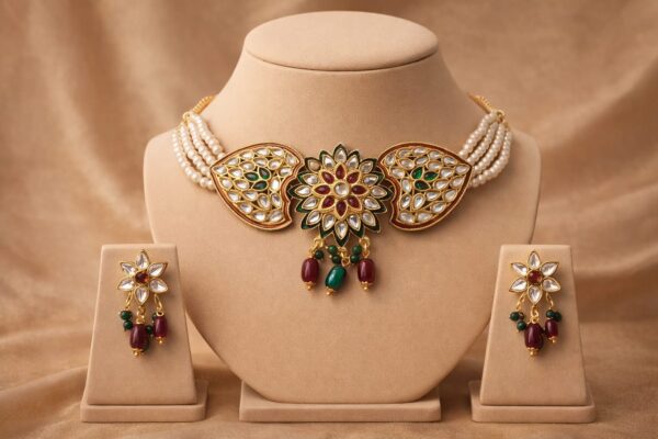 Royal Kundan Pearl Floral Choker Set