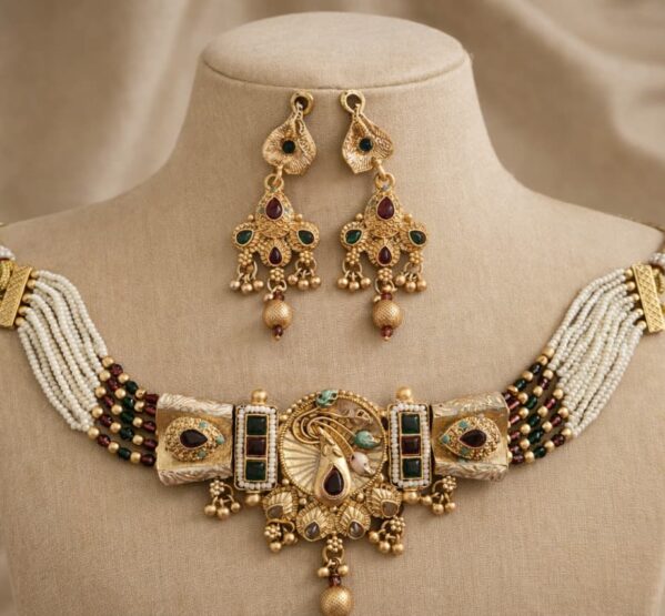 Vintage Peacock Pearl Choker Set