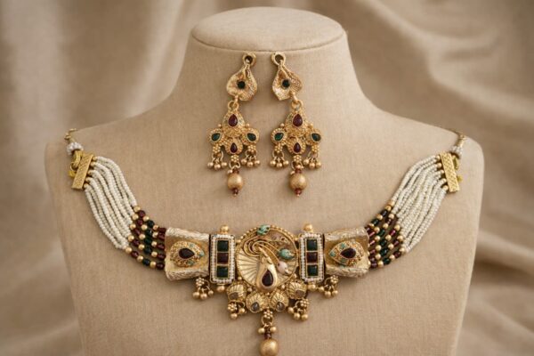 Vintage Peacock Pearl Choker Set