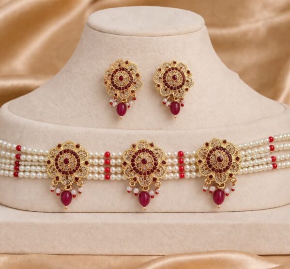 Royal Crimson Pearl Choker Set