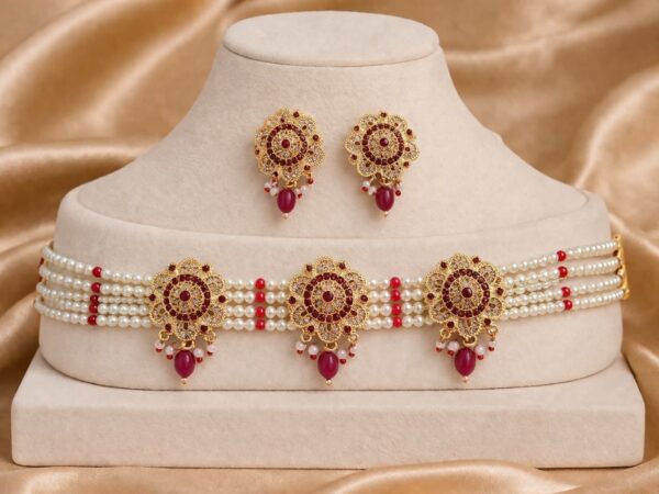 Royal Crimson Pearl Choker Set